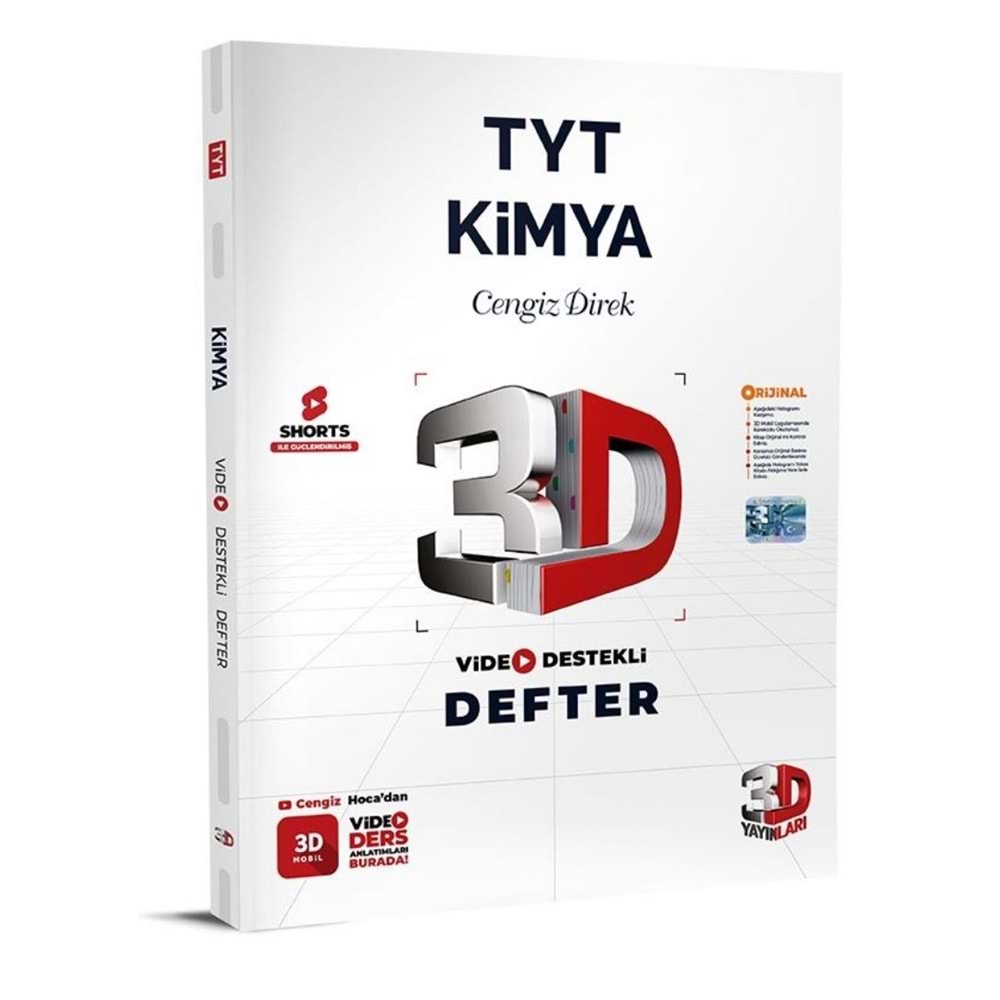 3D Yayınları 2024 TYT Kimya Video Destekli Defter