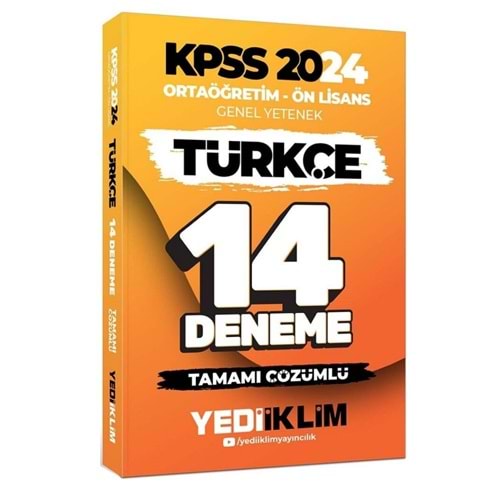 Yediiklim Yayınları 2024 KPSS Ortaöğretim Ön Lisans Genel Yetenek Türkçe 14 Deneme